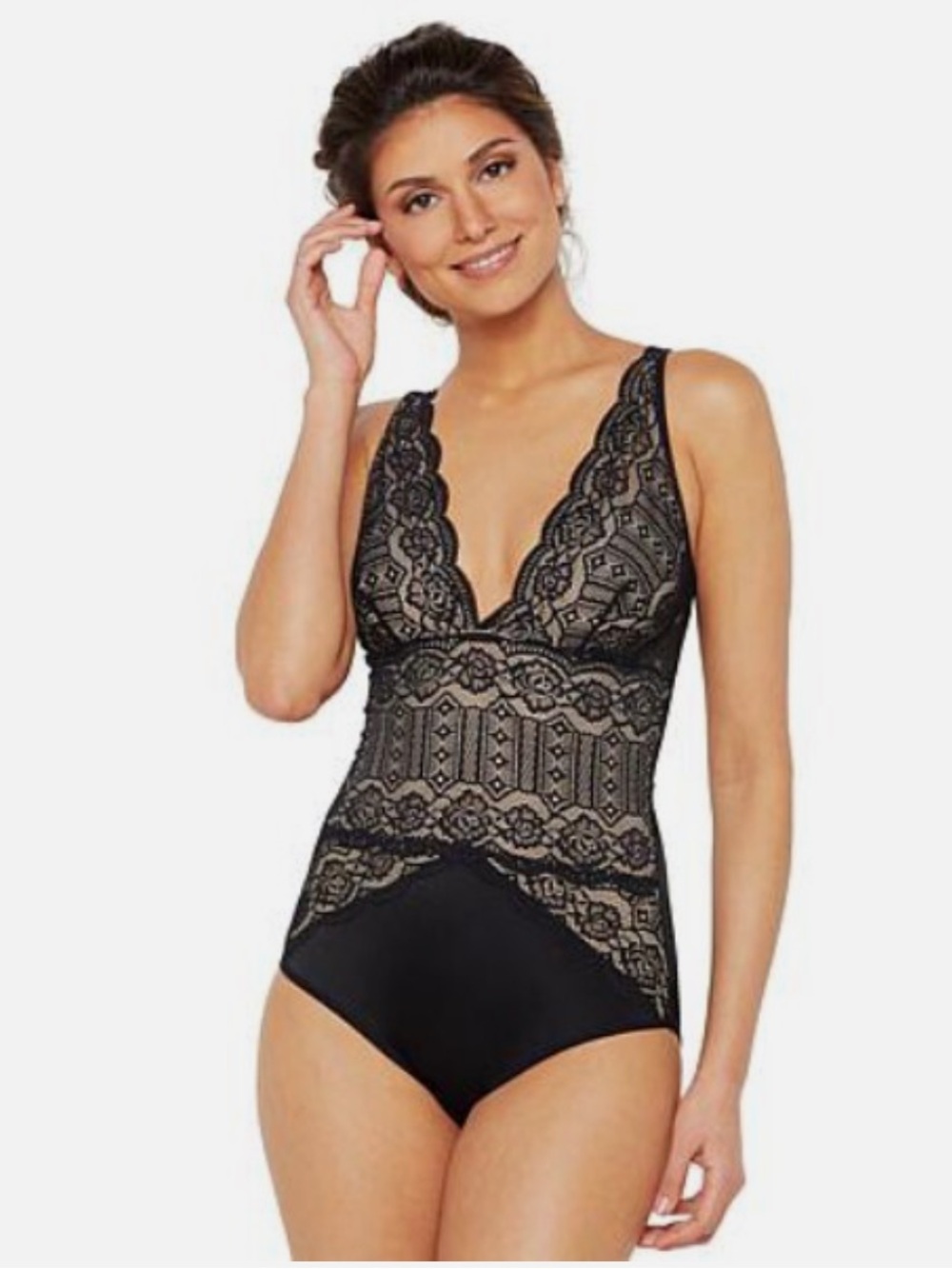 Marilyn Monroe Shear Black Sexy Lace Overlay Scalloped Bodysuit Size 1X